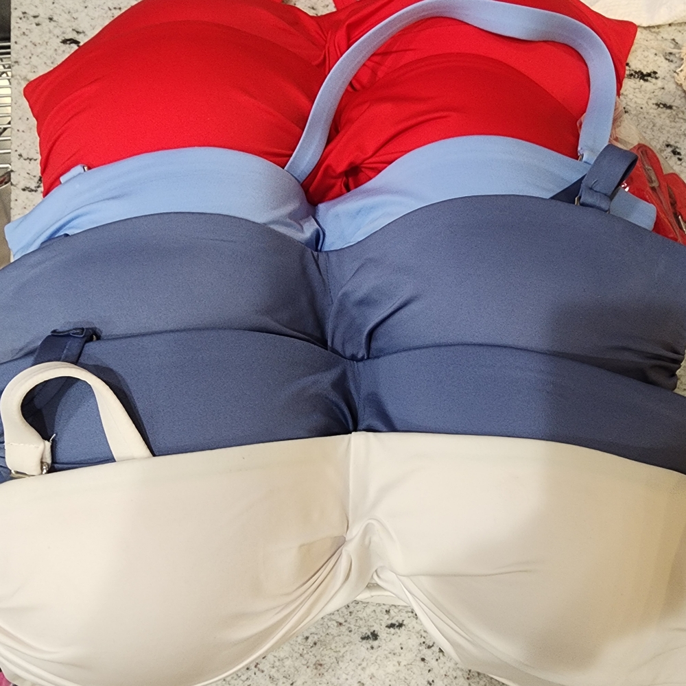 Molded Demi Bikini Top - 2 Red,1 Light Blue, 2 a Bit Darker Blue, 1 White